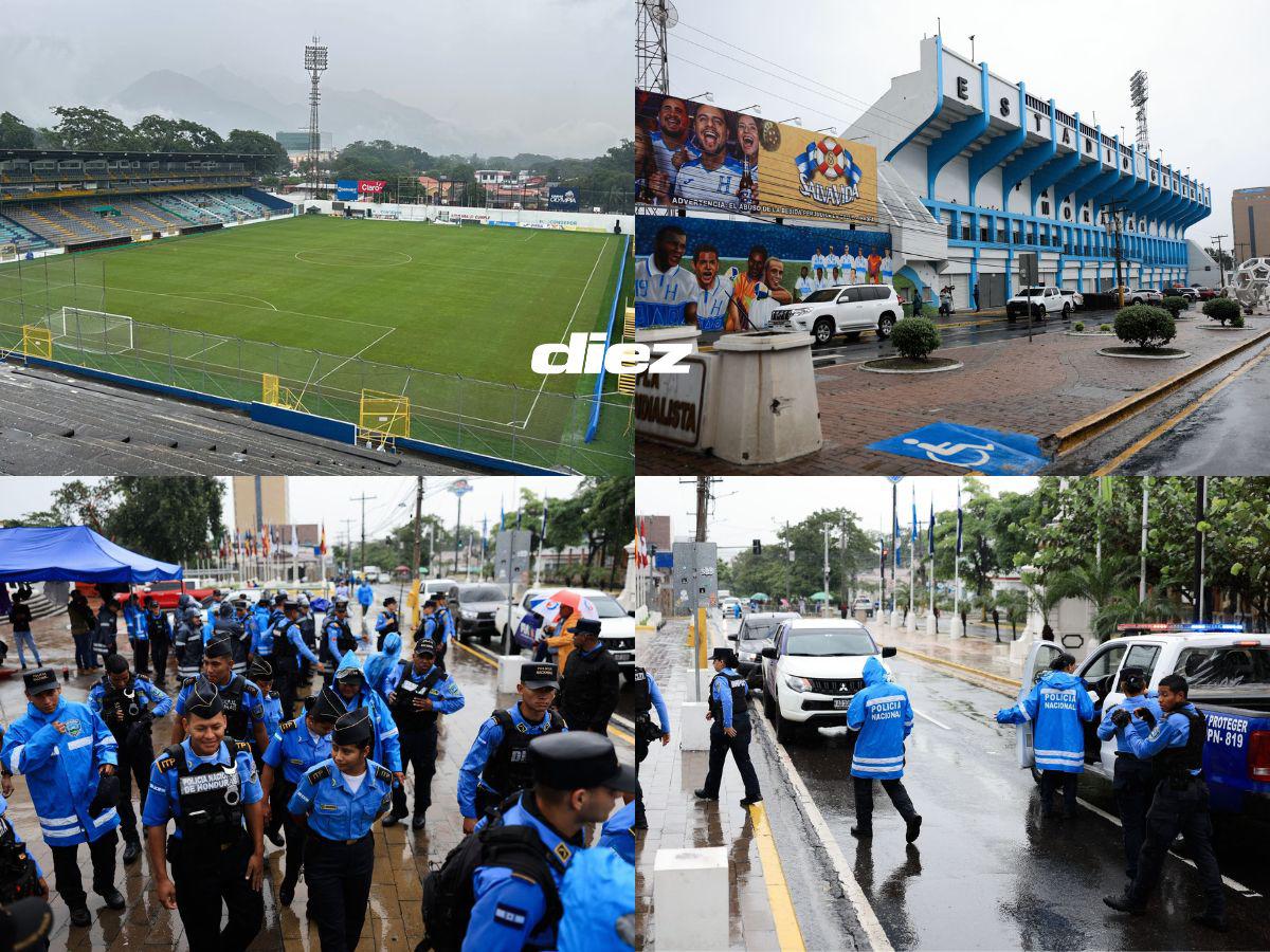 policia-nacional-blinda-el-honduras-vs-mexico:-asi-luce-el-estadio-morazan-tras-lluvias-de-la-tormenta-sara