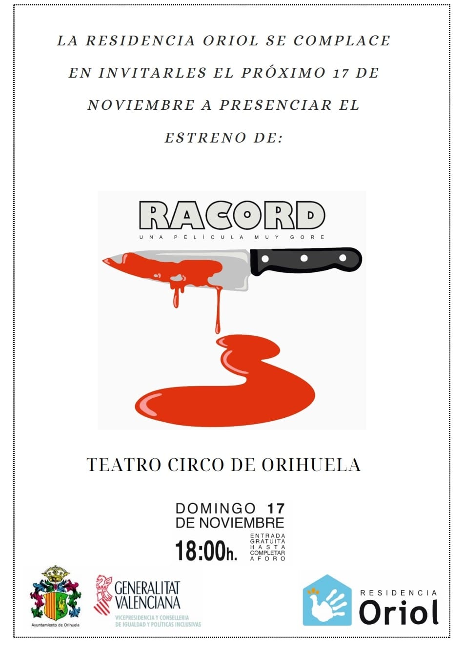 Orihuela, evento cultural: Estreno de la película 'muy gore' 'Racord', por los usuarios de la Residencia Oriol