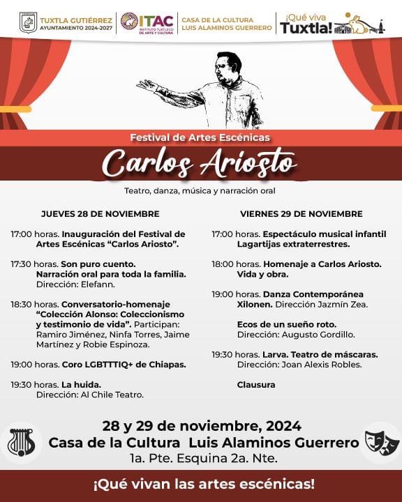 🎭 Festival de Artes Escénicas “Carlos Ariosto” llega a Tuxtla con teatro, danza y más 🎶✨