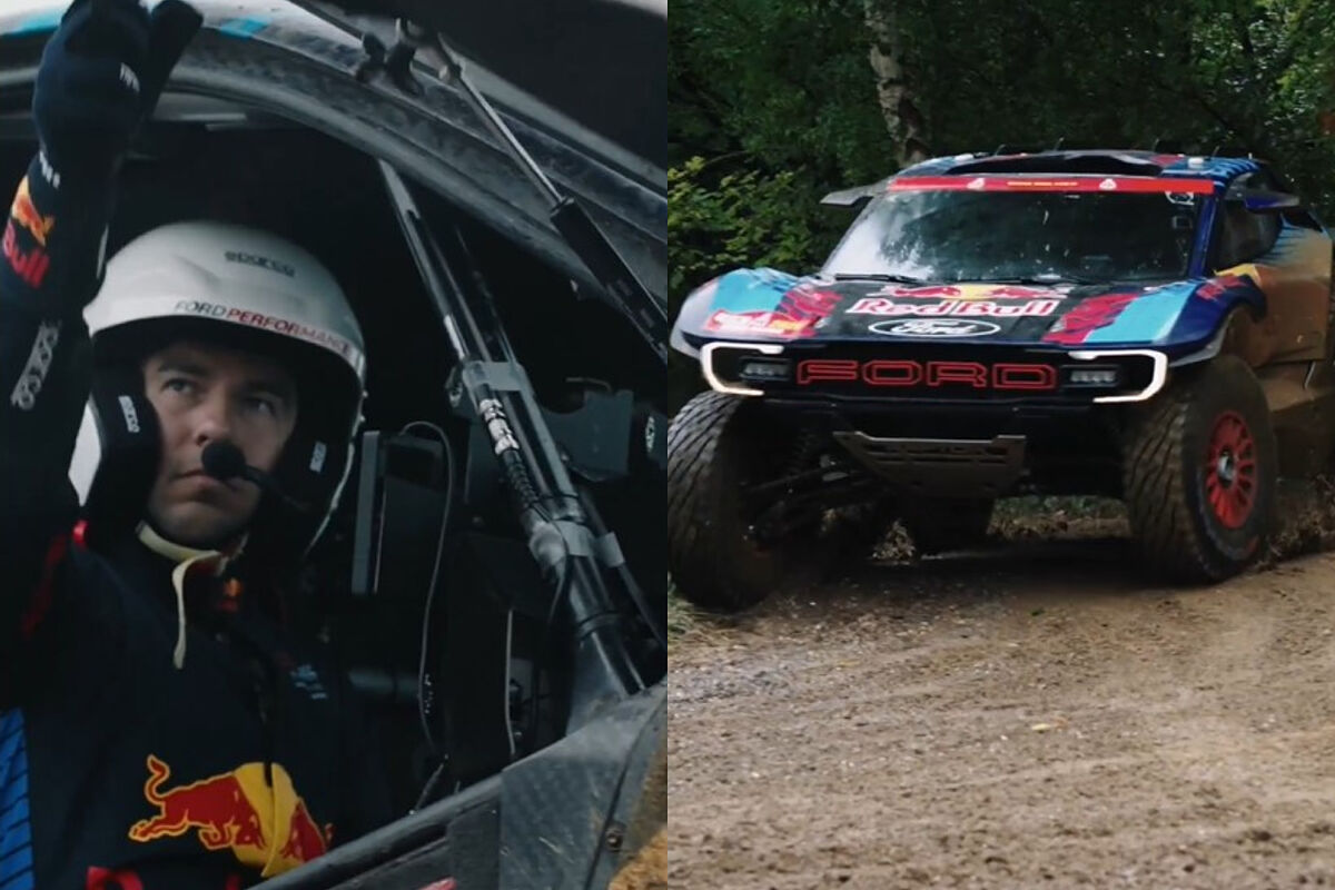 Checo Prez &apos;explora&apos; otras opciones: maneja el nuevo Ford Raptor de Carlos Sainz y el Dakar le echa el ojo