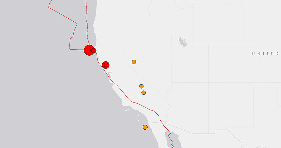 Se registran varios sismos frente a costas de California, uno de magnitud 7 con alerta de tsunami