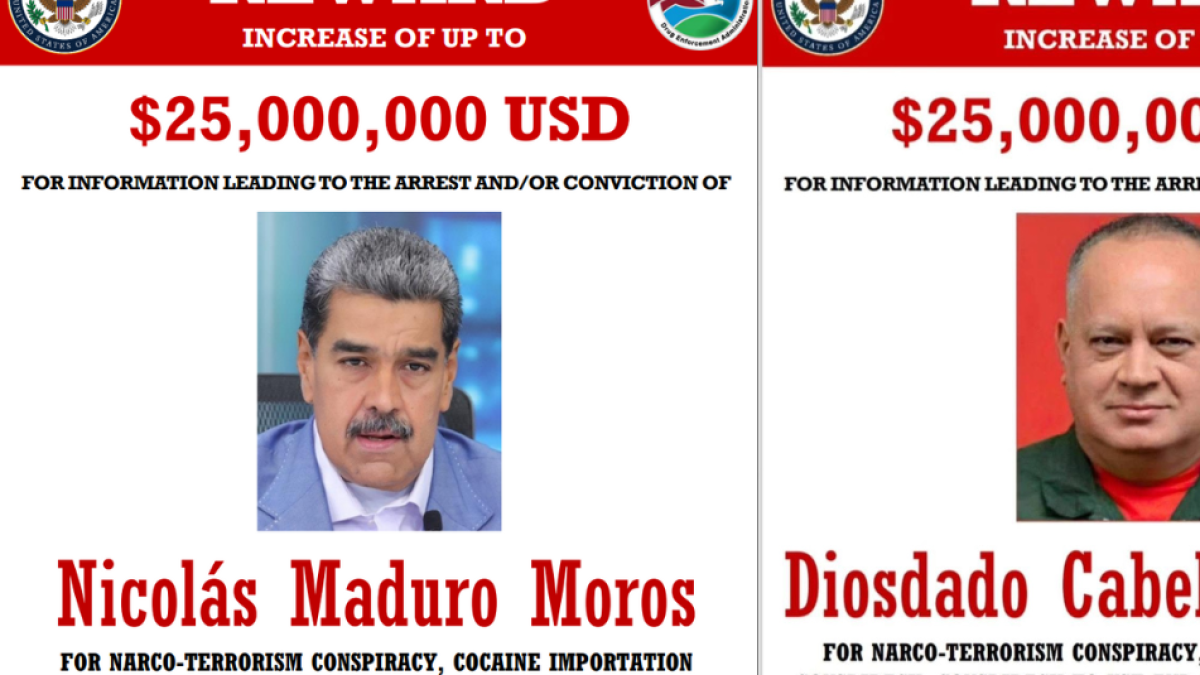 Estos son los carteles con las millonarias recompensas de EE.UU. por Maduro y Cabello: Se equiparan a la de Bin Laden