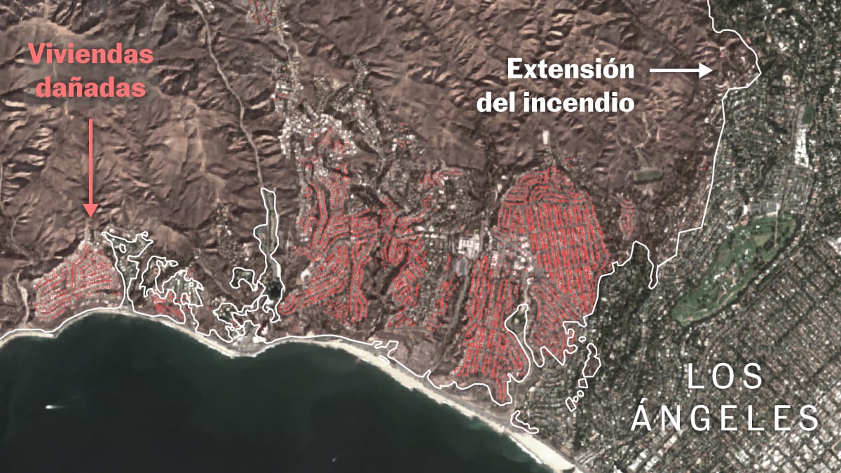 Las imágenes satelitales que muestran la devastación de los incendios de Los Ángeles