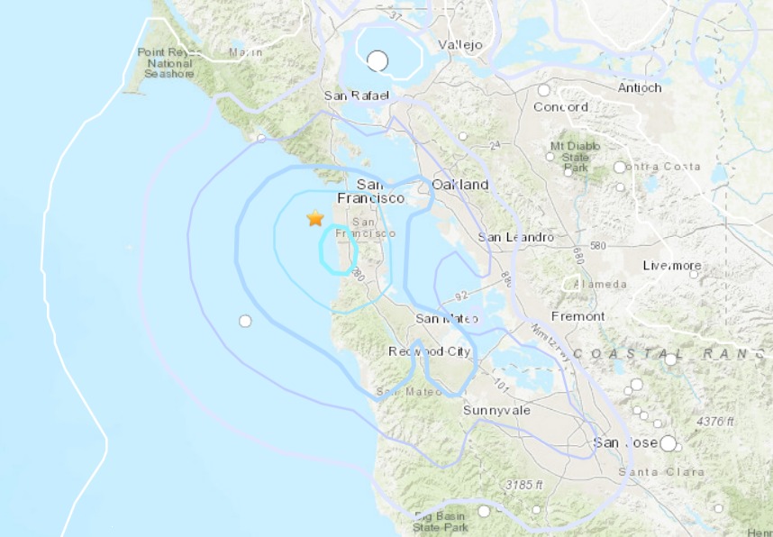 Temblor en la costa de San Francisco de magnitud 3.7