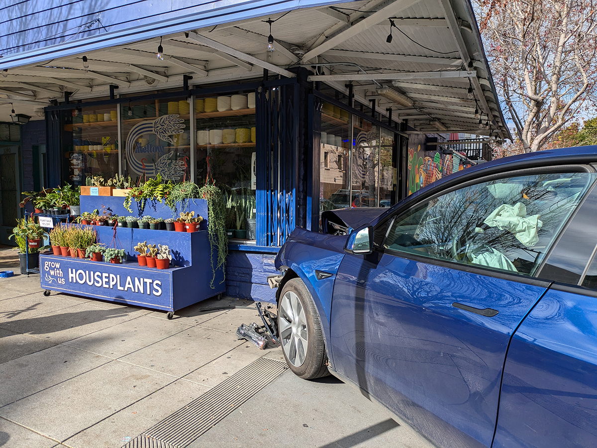 Tesla crashes into Mission District plant store